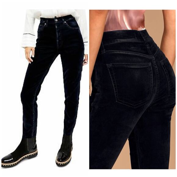 Free People We The Free Stella High-Rise Velvet Skinny Jeans Black - Picture 1 of 15
